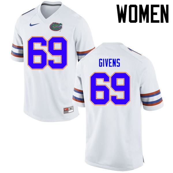 NCAA Florida Gators Marcus Givens Women's #69 Nike White Stitched Authentic College Football Jersey IOL1264AW